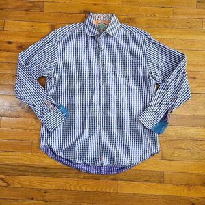 Robert Graham Men's Button up Shirt Size L Blue Plaid Long Sleeve Button